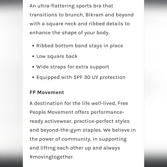 Free People Good Karma Square Neck SportsBra FP Movement Bra Top XS/S 🆕 - Picture 6 of 8